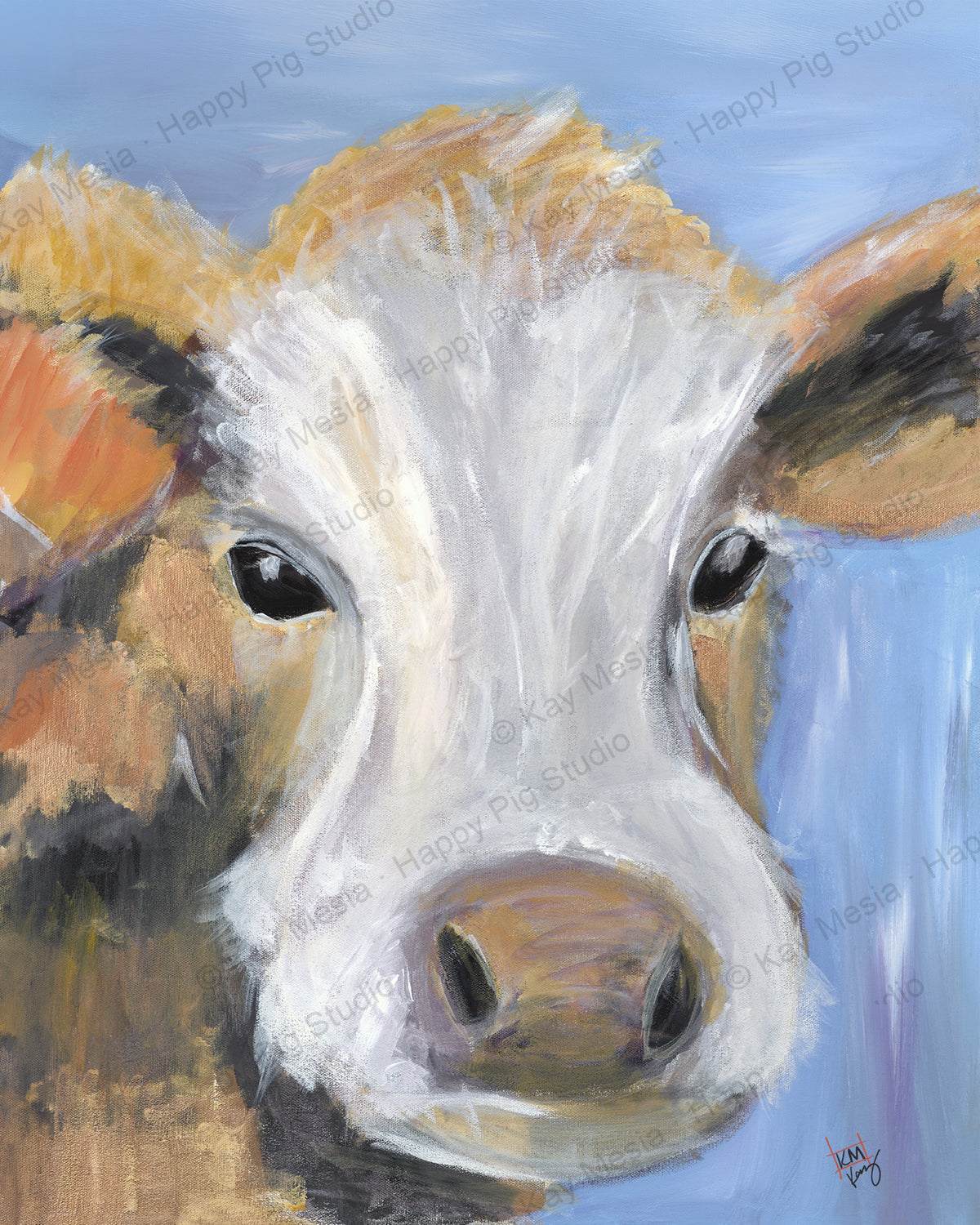 Protected Cow watercolor artwork by Kay Mesia; copyright watermark applied for online image protection.
