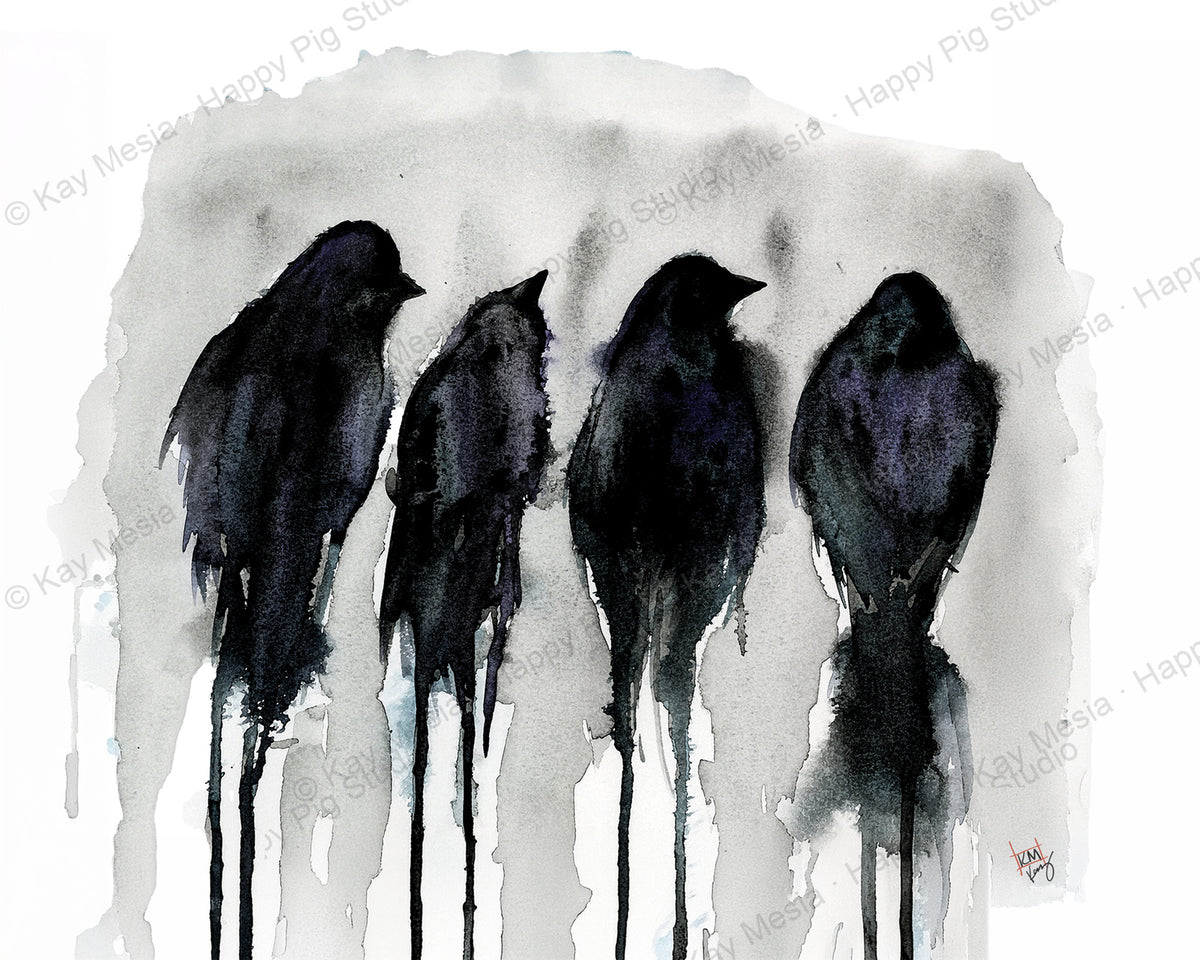Protected Watching watercolor artwork by Kay Mesia; copyright watermark applied for online image protection.