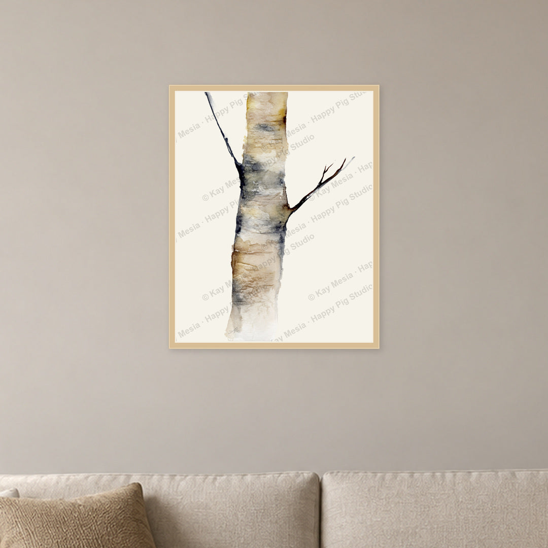 Single Birch fine-art print shown in a styled room for display inspiration. Print is sold unframed.