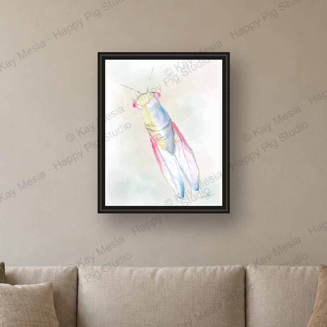 Cicada fine-art print by Kay Mesia - framed room preview; print sold unframed