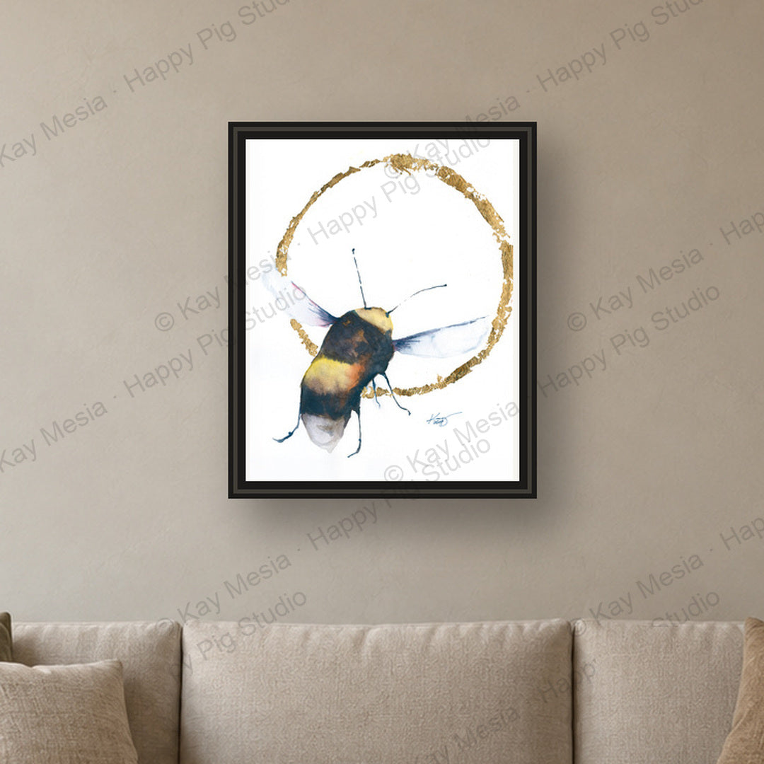 Bee in Circle fine-art print by Kay Mesia - framed room preview; print sold unframed