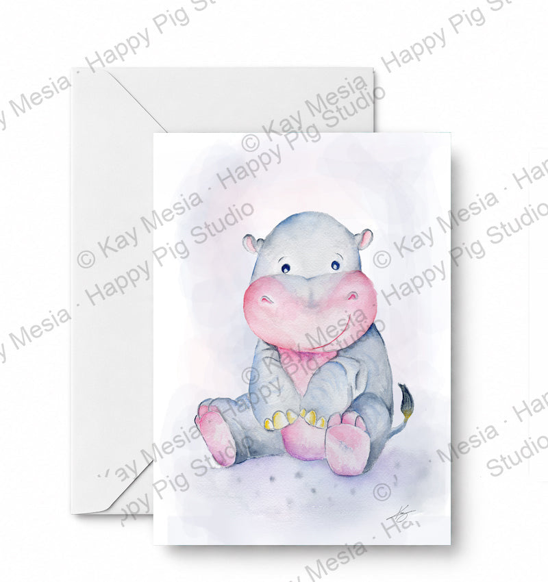 Harriet the Hippo - CD-022-01-A2 approved card and envelope mockup