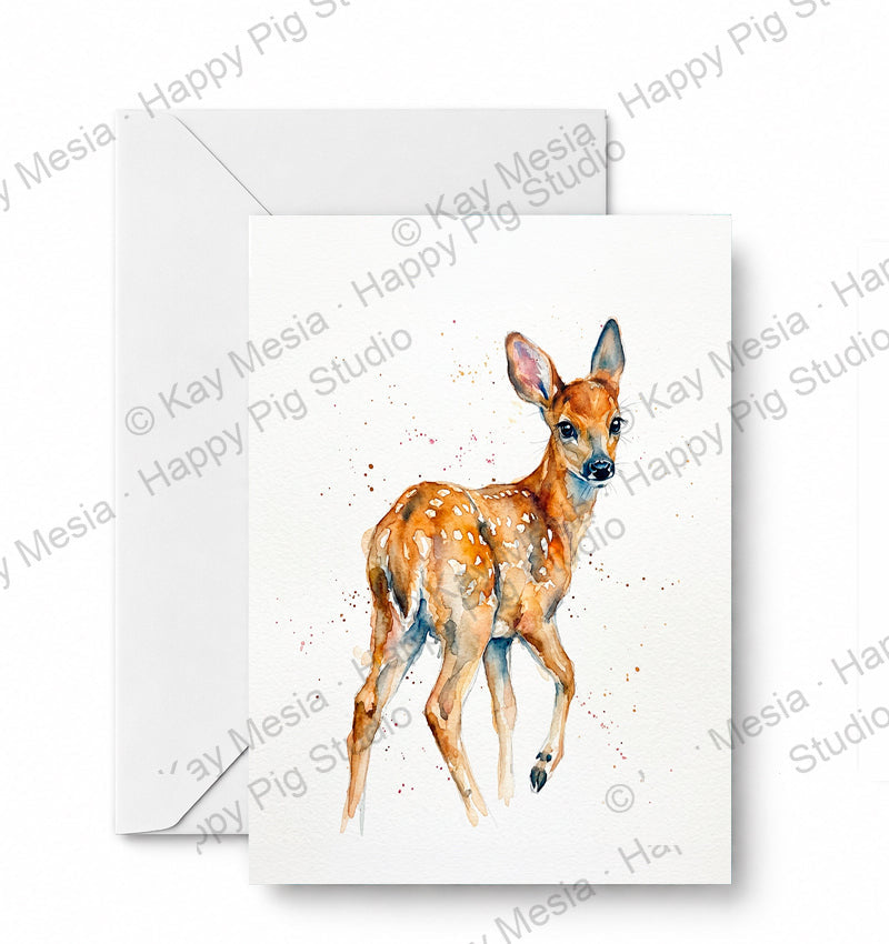 Fawn looking back - CD-158-01-A2 approved card and envelope mockup