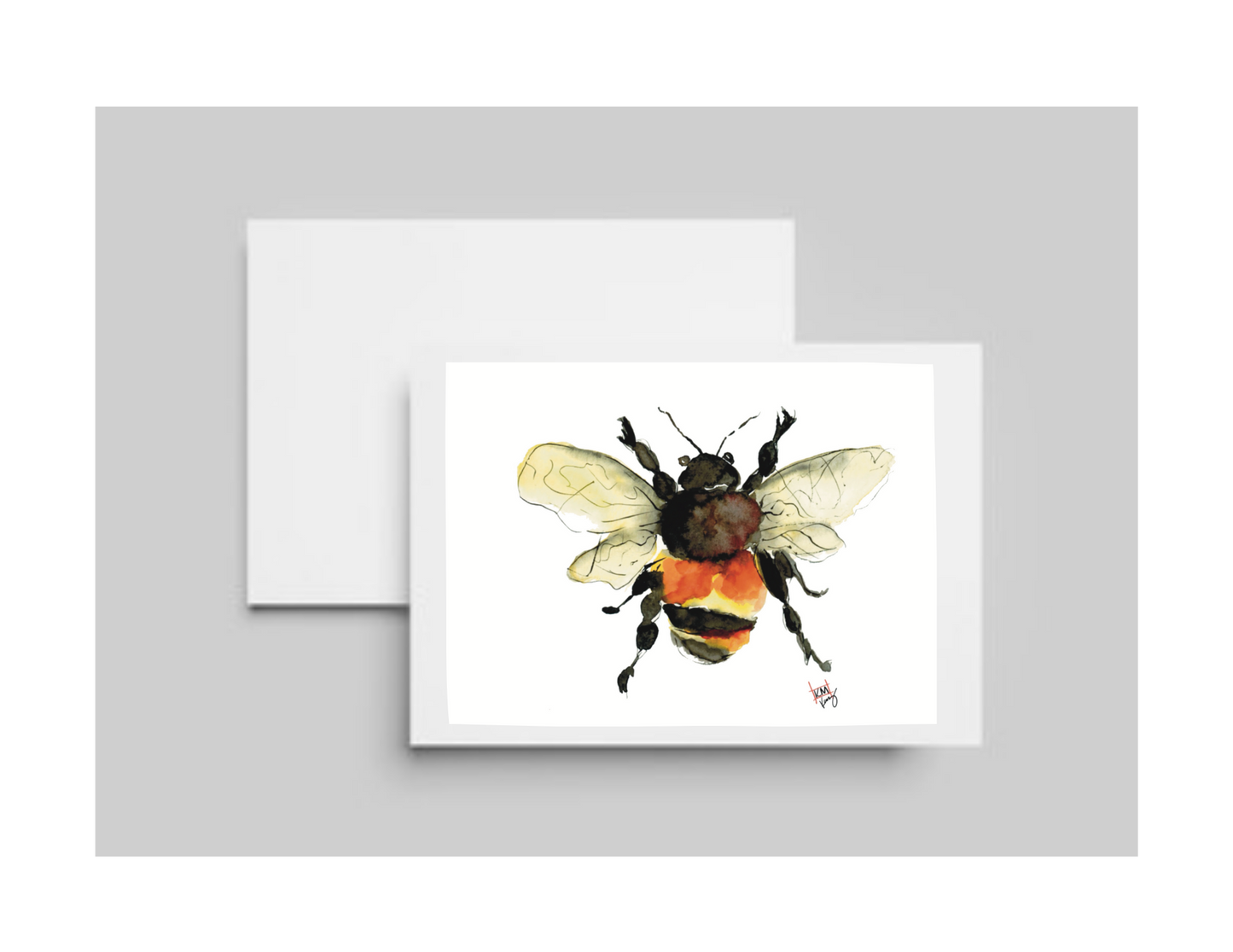 Bumble-bee Original watercolor design on a Greeting Card