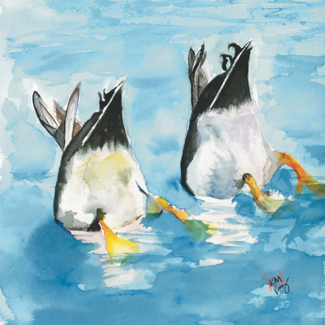 Duck Butts original watercolor artwork on a 3 by 3 inch Happy Pig Studio magnet