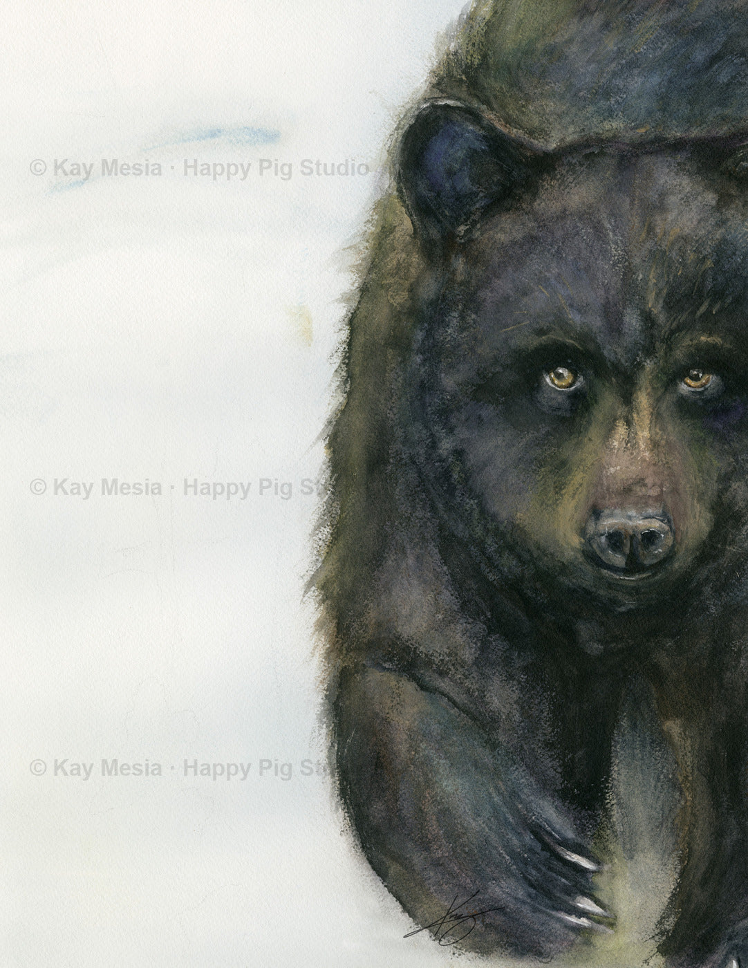 Black Bear artwork for a Happy Pig Studio tea towel, original art by Kay Mesia