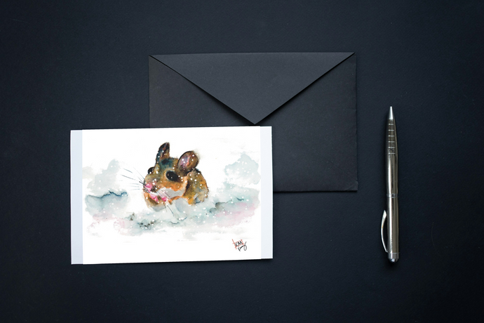 Scurried - a winter mouse; Greeting Card