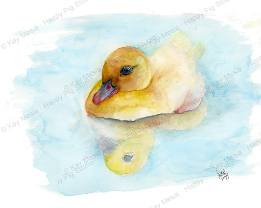 Protected Baby Duck watercolor artwork by Kay Mesia; copyright watermark applied for online image protection.