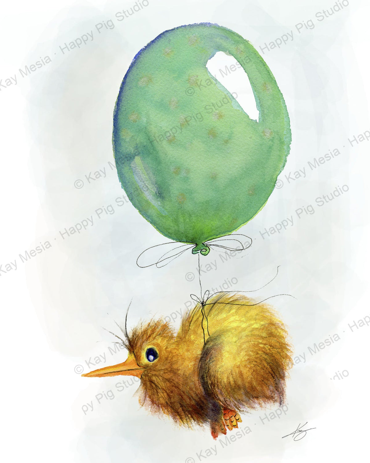 Amelia the Kiwi artwork by Kay Mesia on the Happy Pig Studio sticker listing.