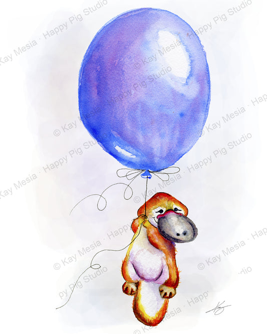 Protected Oliver the Platypus watercolor artwork by Kay Mesia; copyright watermark applied for online image protection.