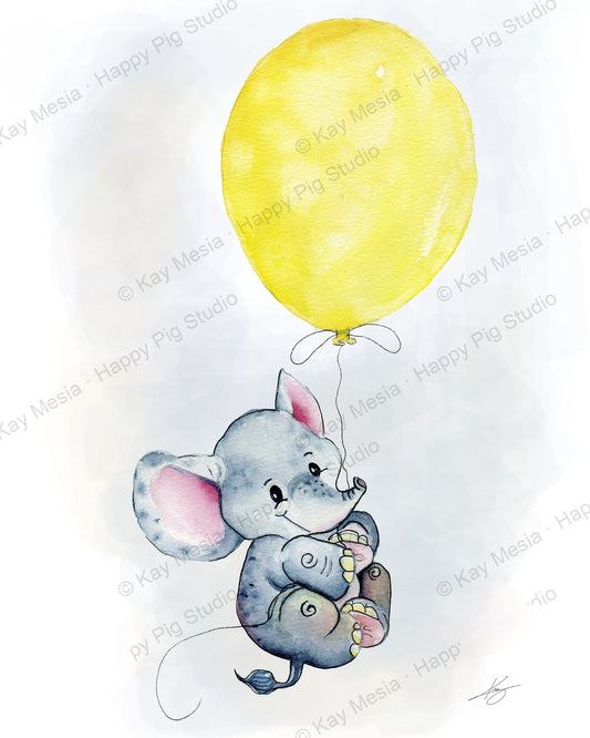 Erik the Elephant artwork by Kay Mesia on the Happy Pig Studio magnet listing.