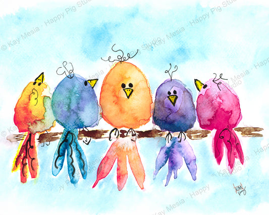 Protected Birds on a Branch watercolor artwork by Kay Mesia; copyright watermark applied for online image protection.