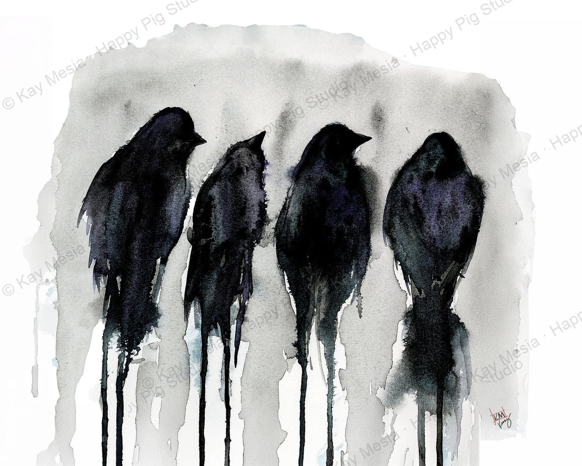 Crows artwork by Kay Mesia for a Happy Pig Studio tea towel