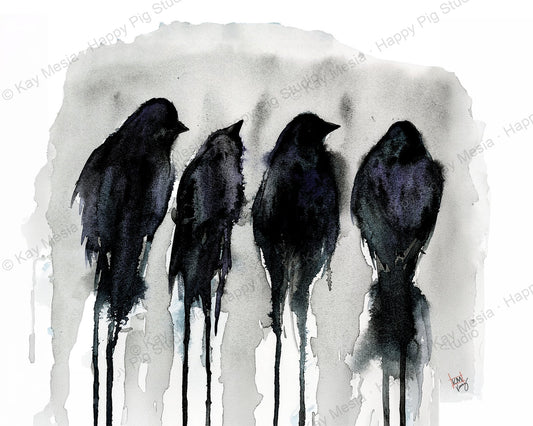 Crows artwork by Kay Mesia for a Happy Pig Studio tea towel