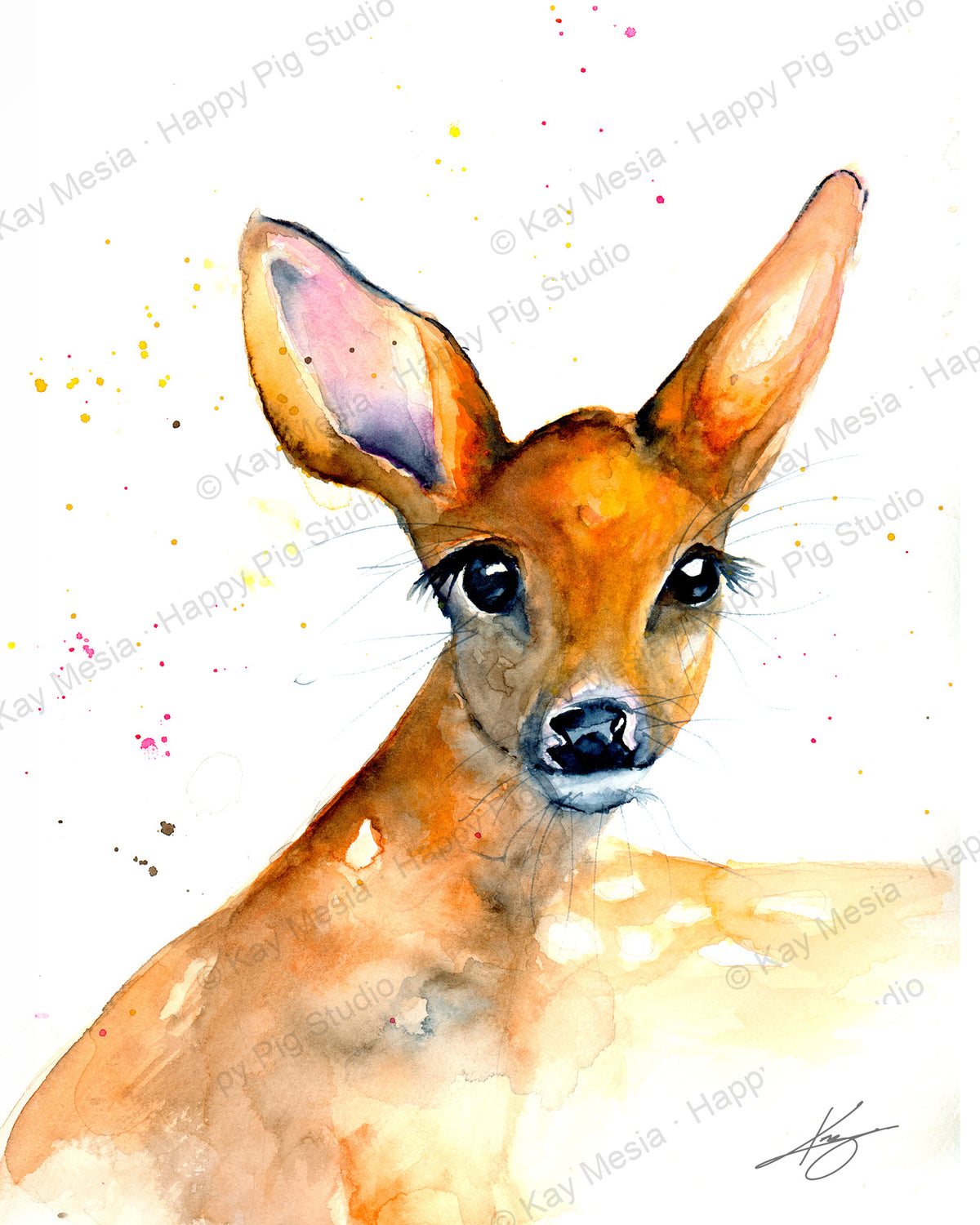 Protected Master Fawn watercolor artwork by Kay Mesia; copyright watermark applied for online image protection.