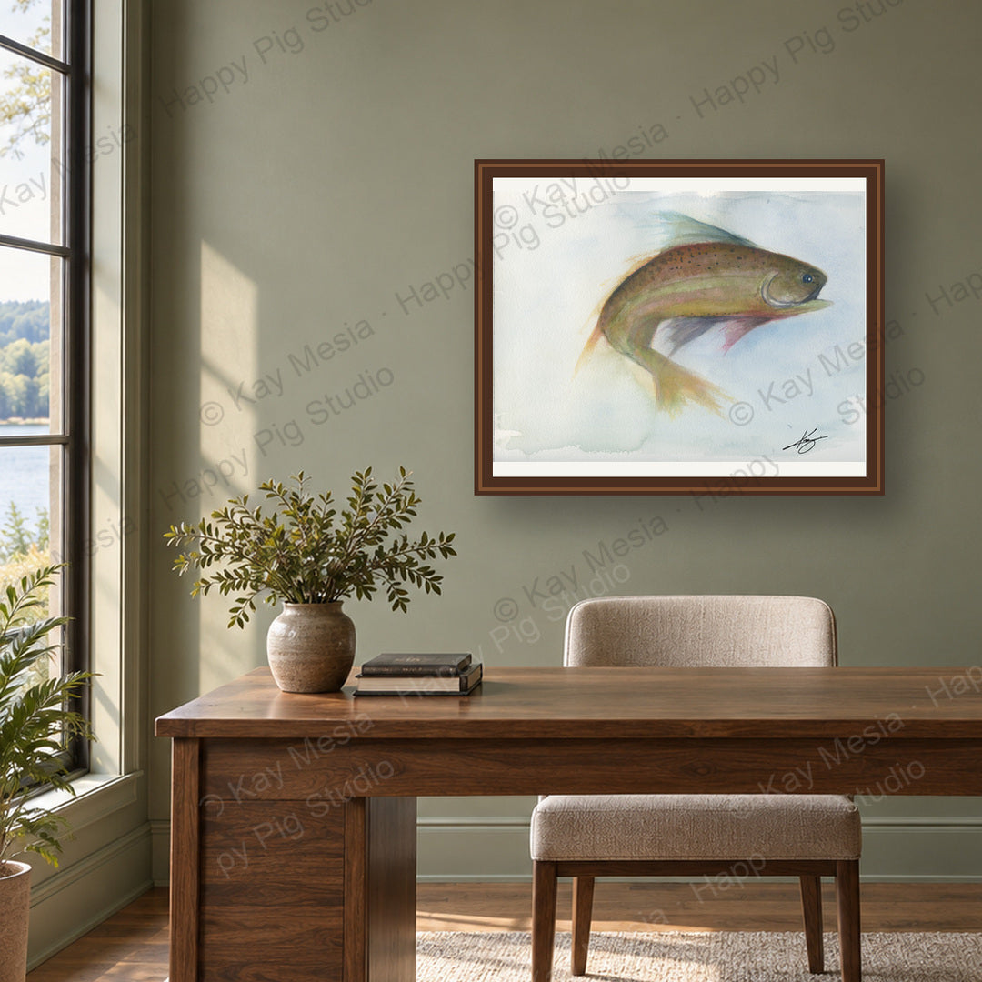 Trout Study #1 fine-art print by Kay Mesia - framed room preview; print sold unframed