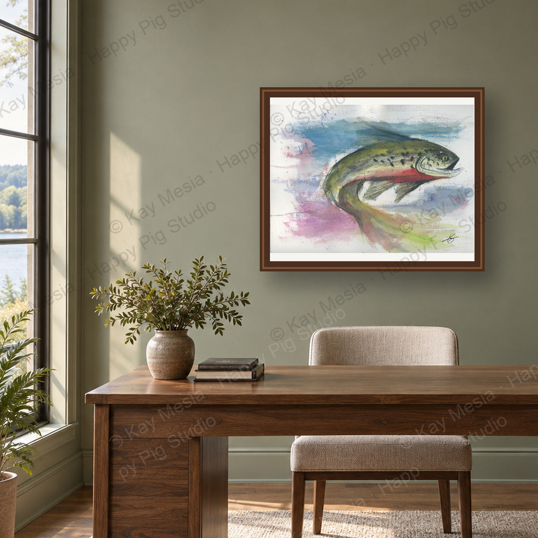 Trout Study #3 fine-art print by Kay Mesia - framed room preview; print sold unframed