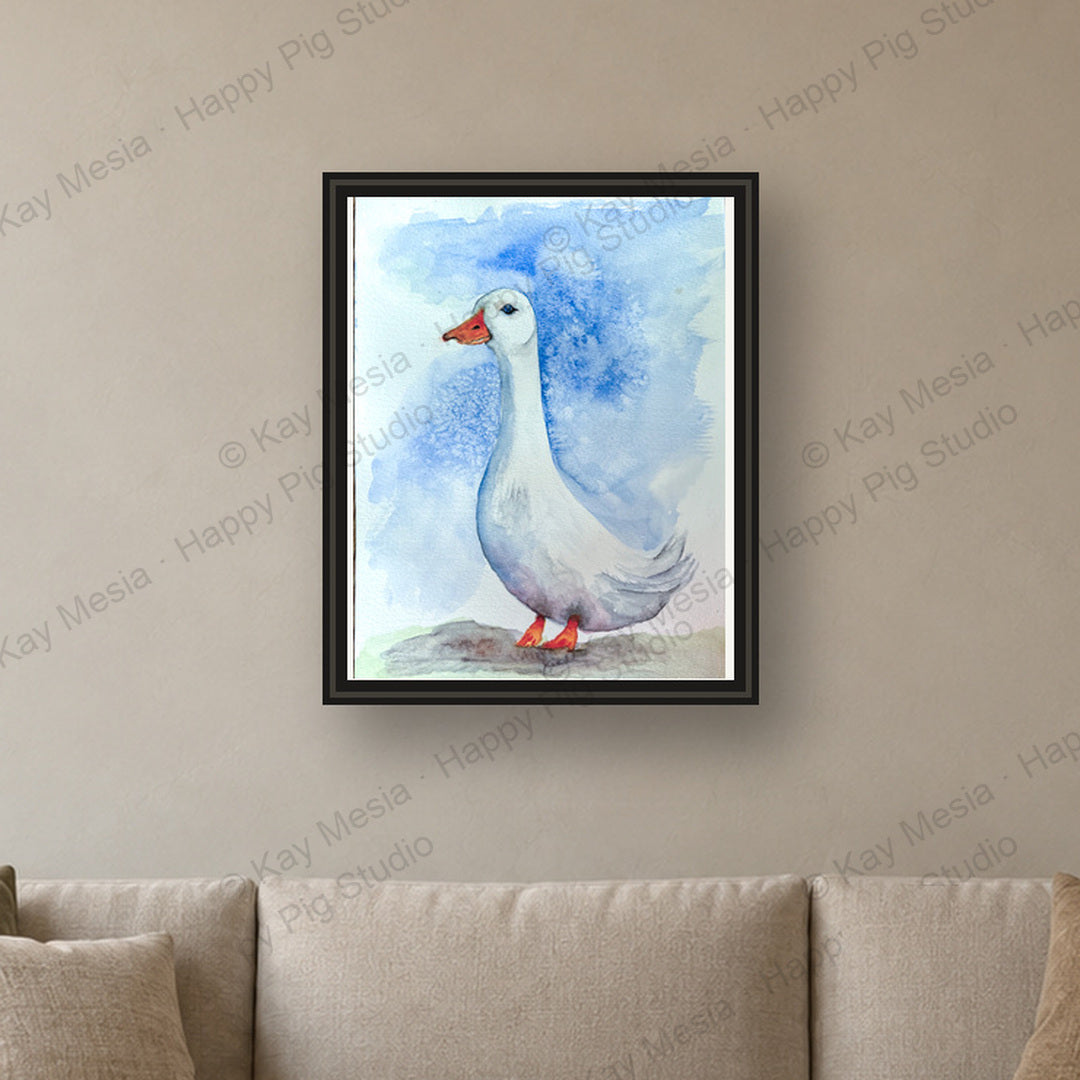 Duck fine-art print by Kay Mesia - framed room preview; print sold unframed
