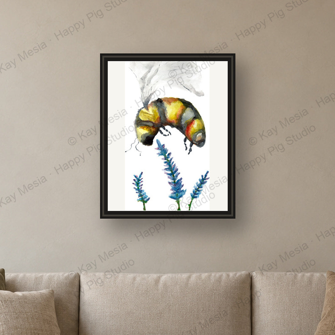 Bee with Flower fine-art print by Kay Mesia - framed room preview; print sold unframed