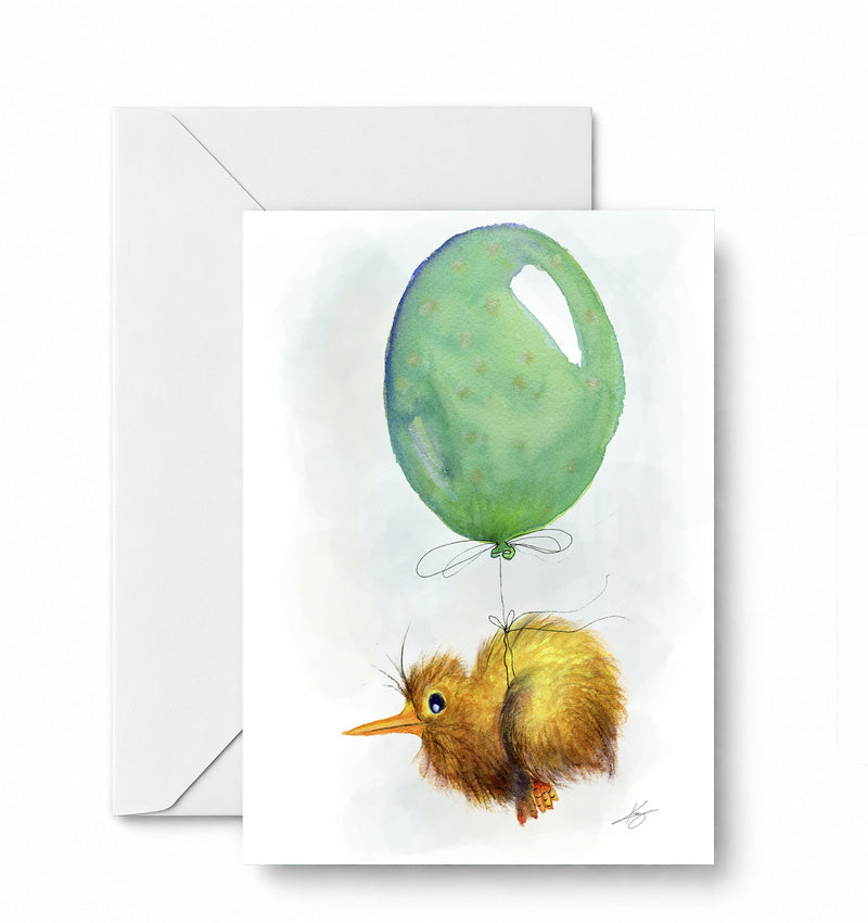 Amelia the Kiwi greeting card and envelope mockup