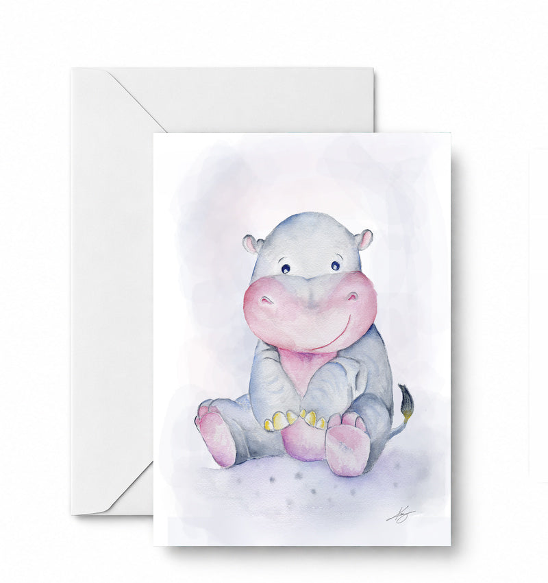 Harriet the Hippo greeting card and envelope mockup