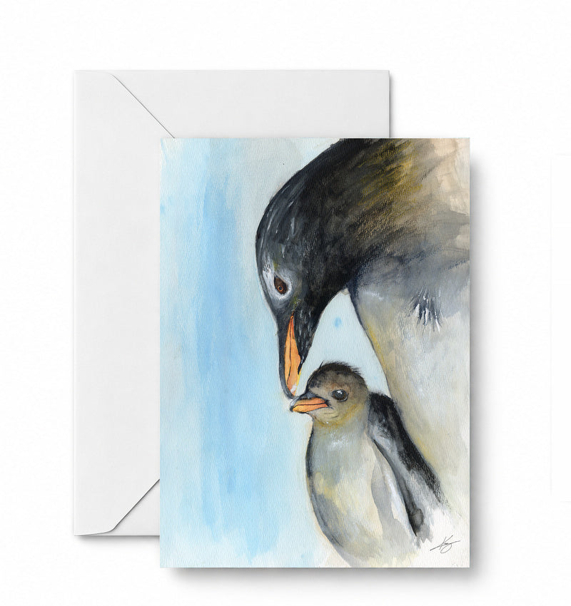 Penguin Mom greeting card and envelope mockup