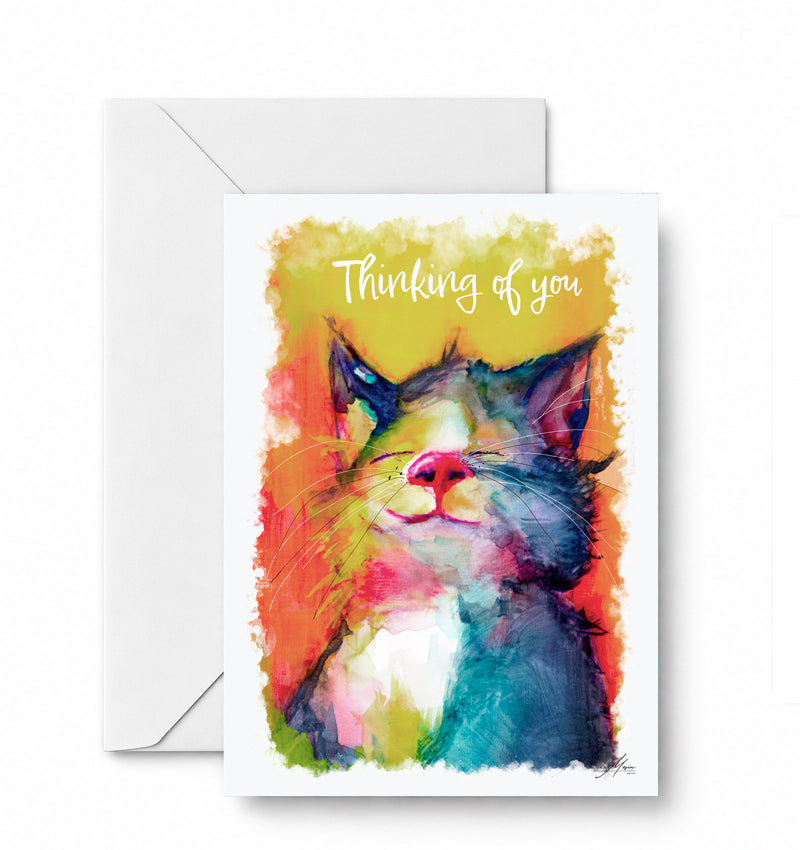 Thinking of you - happy cat — CD-128-01-A2 approved greeting card image