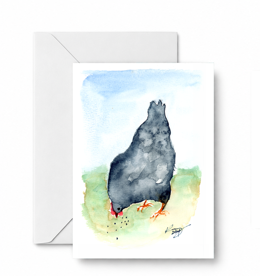 Happy Black Hen greeting card and envelope mockup
