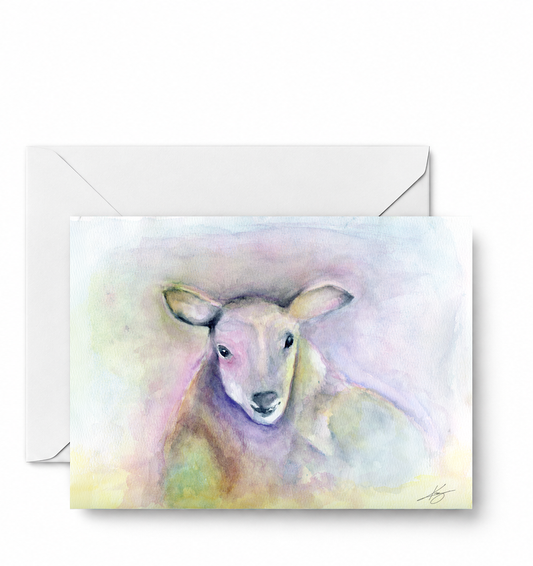 Lamb greeting card and envelope mockup