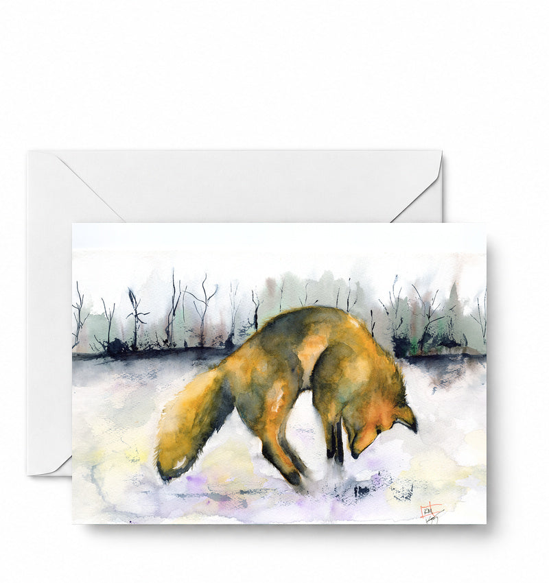 Pouncing Fox greeting card and envelope mockup
