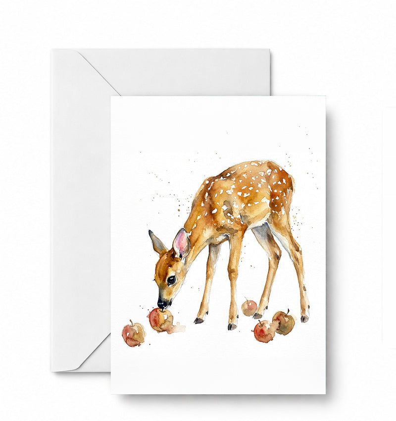 Fawn with apples greeting card and envelope mockup