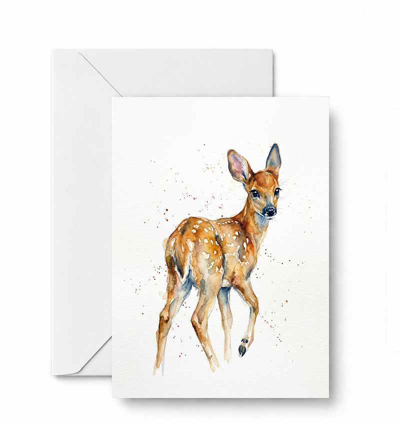 Fawn looking back greeting card and envelope mockup
