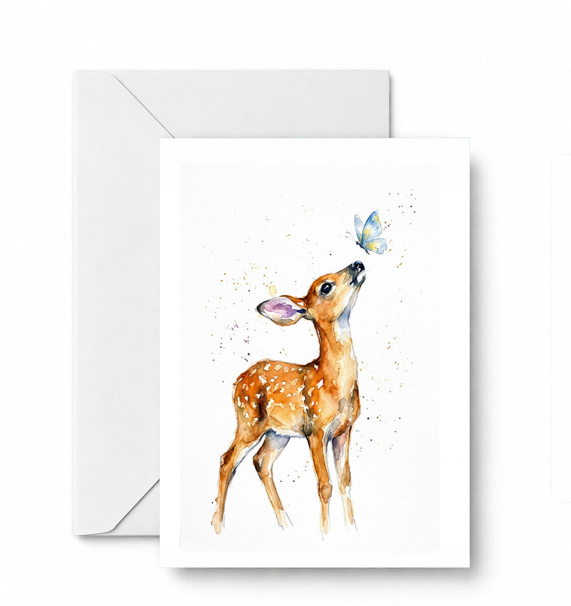 Fawn and butterfly greeting card and envelope mockup