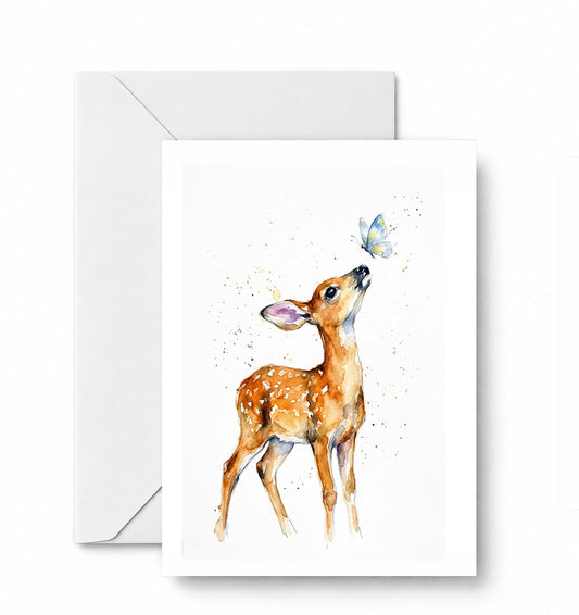 Fawn and butterfly greeting card and envelope mockup