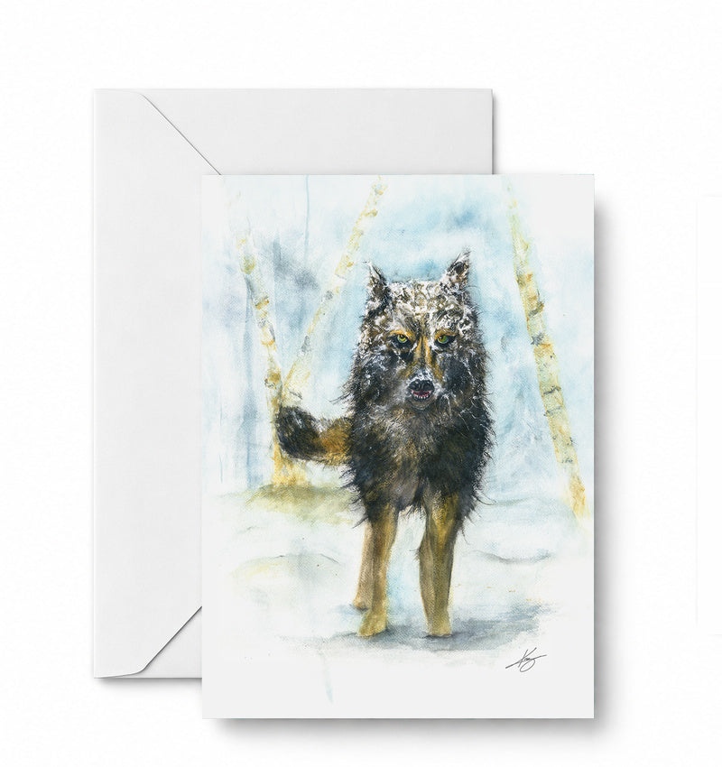 Wolf in snow greeting card - Happy Pig Studio