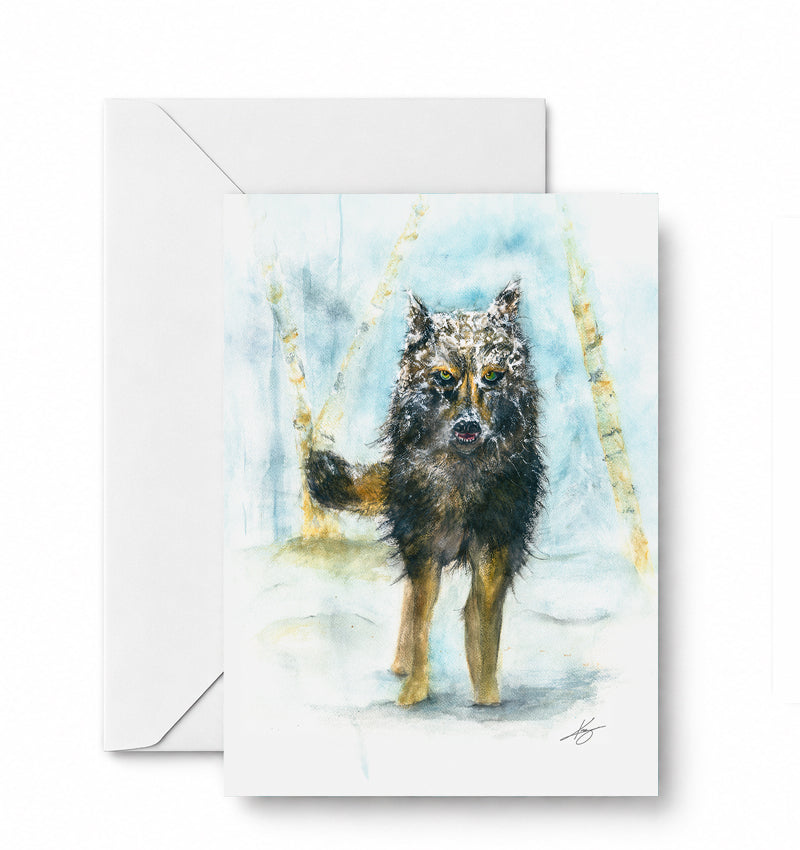 Wolf in snow Greeting Card — included in the Winter Encounters curated 4-card set