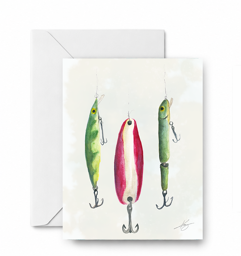 3 Fishing Lures - CD-164-01-A2 approved card and envelope mockup