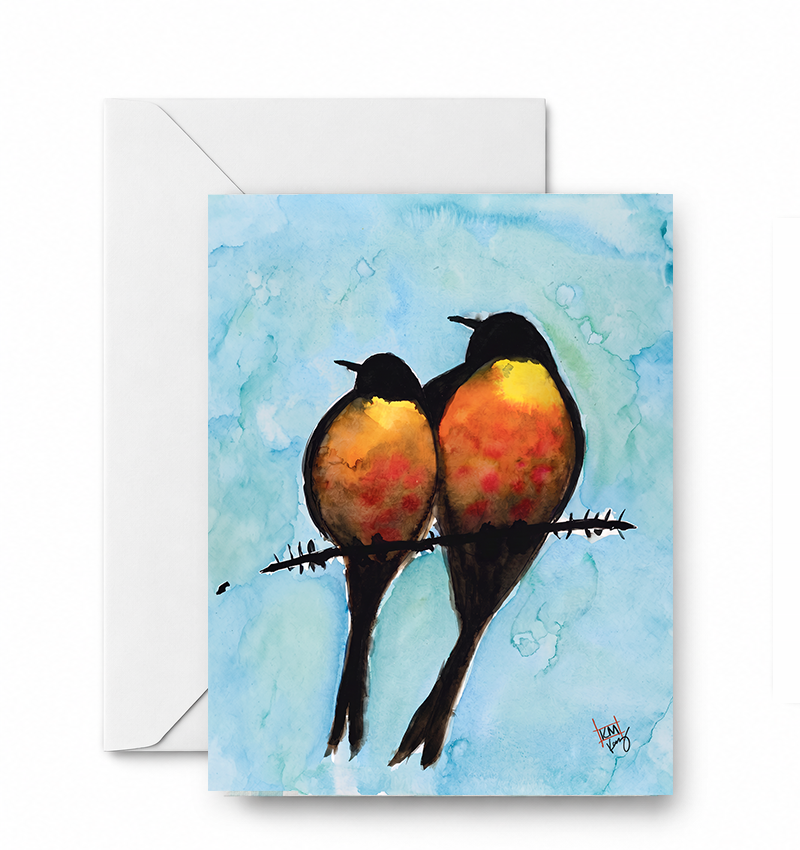 Two Birds on a branch - CD-175-01-A2 approved card and envelope mockup
