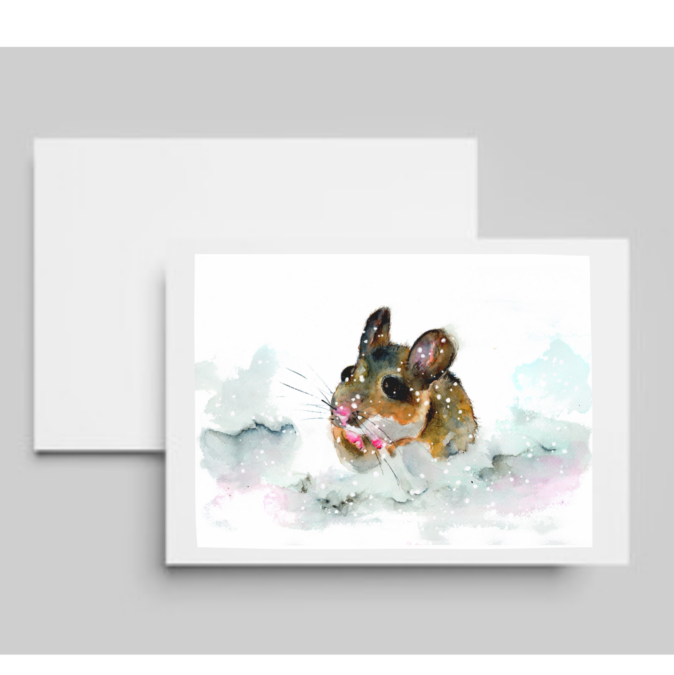 Scurried - a winter mouse; Greeting Card