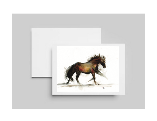 In Stride - Galloping chestnut horse; 5x7 blank Card