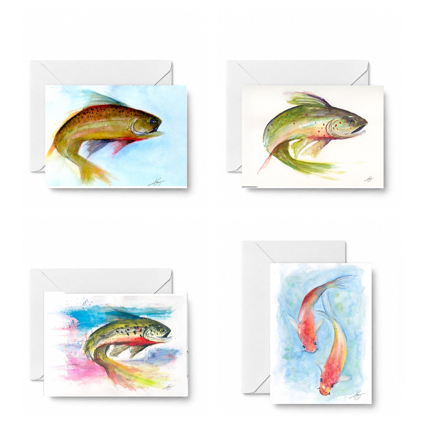 Freshwater Color curated 4-card set: Trout 1, Trout 2, Trout 3, COI