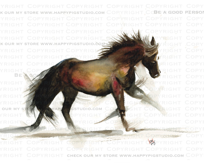 In Stride - Galloping chestnut horse - Collectable Watercolor Print