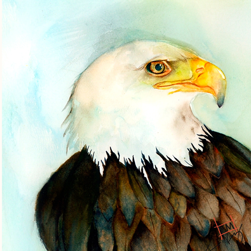 Eagle original watercolor artwork on a 3 by 3 inch Happy Pig Studio magnet