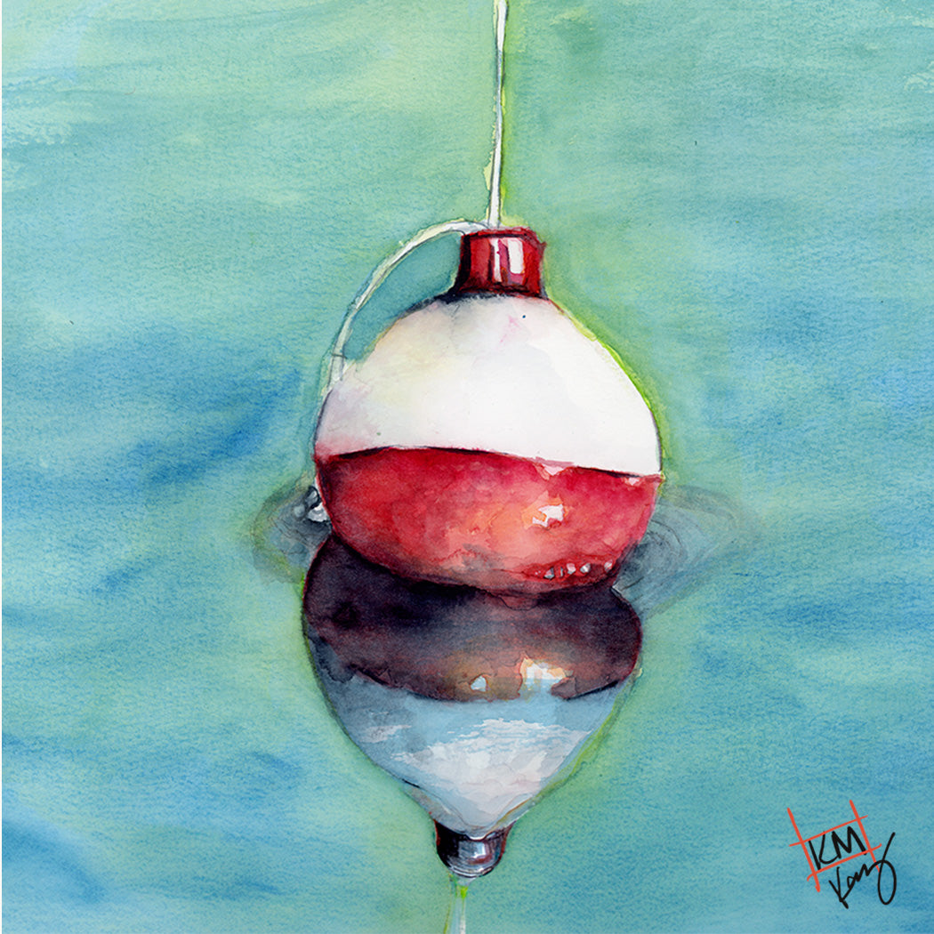 I’d Rather Be Fishing original watercolor artwork on a 3 by 3 inch Happy Pig Studio magnet