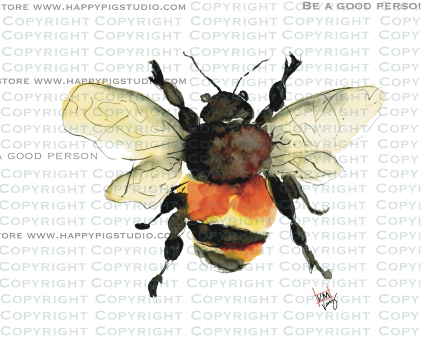 Bumble-bee  Original watercolor design on a Greeting Card