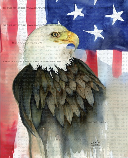 My eagle. And a flag.  Original watercolor design on a Greeting Card