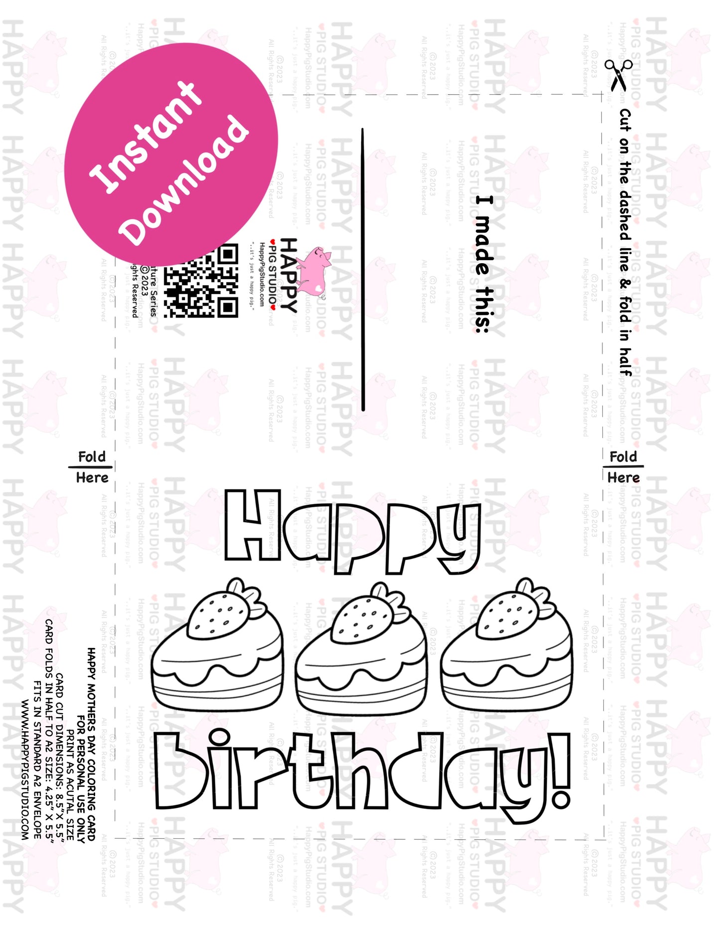 Happy Birthday Card - Strawberry Birthday Cake