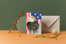 Load image into Gallery viewer, My eagle. And a flag.  Original watercolor design on a Greeting Card
