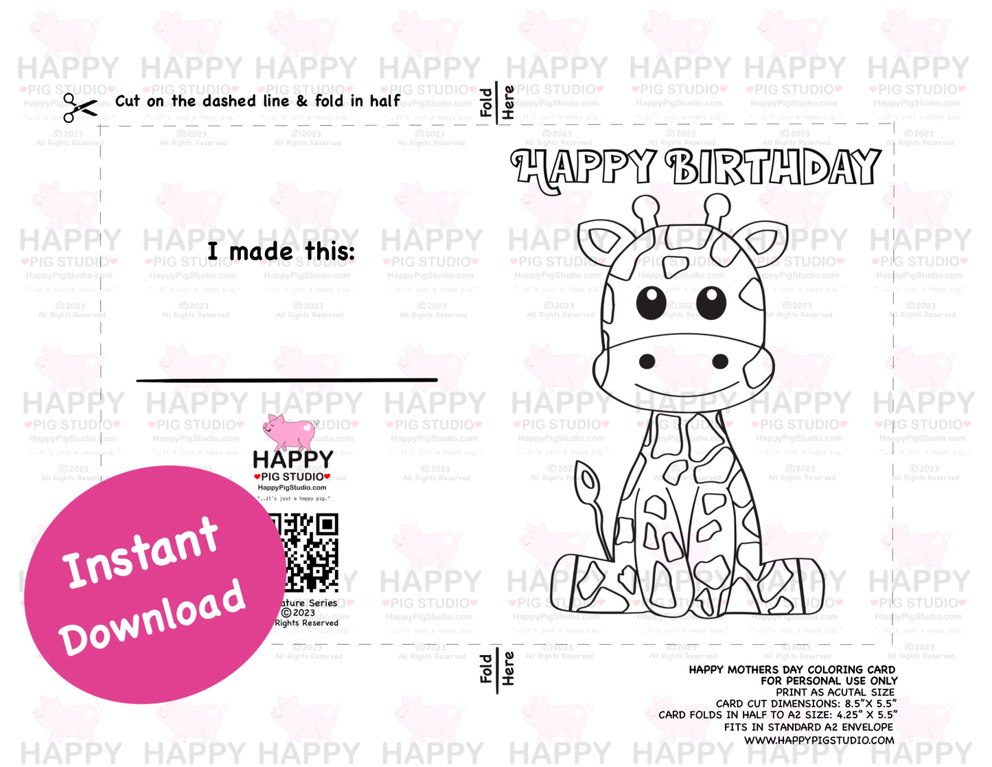 Happy Birthday Card - Giraffe