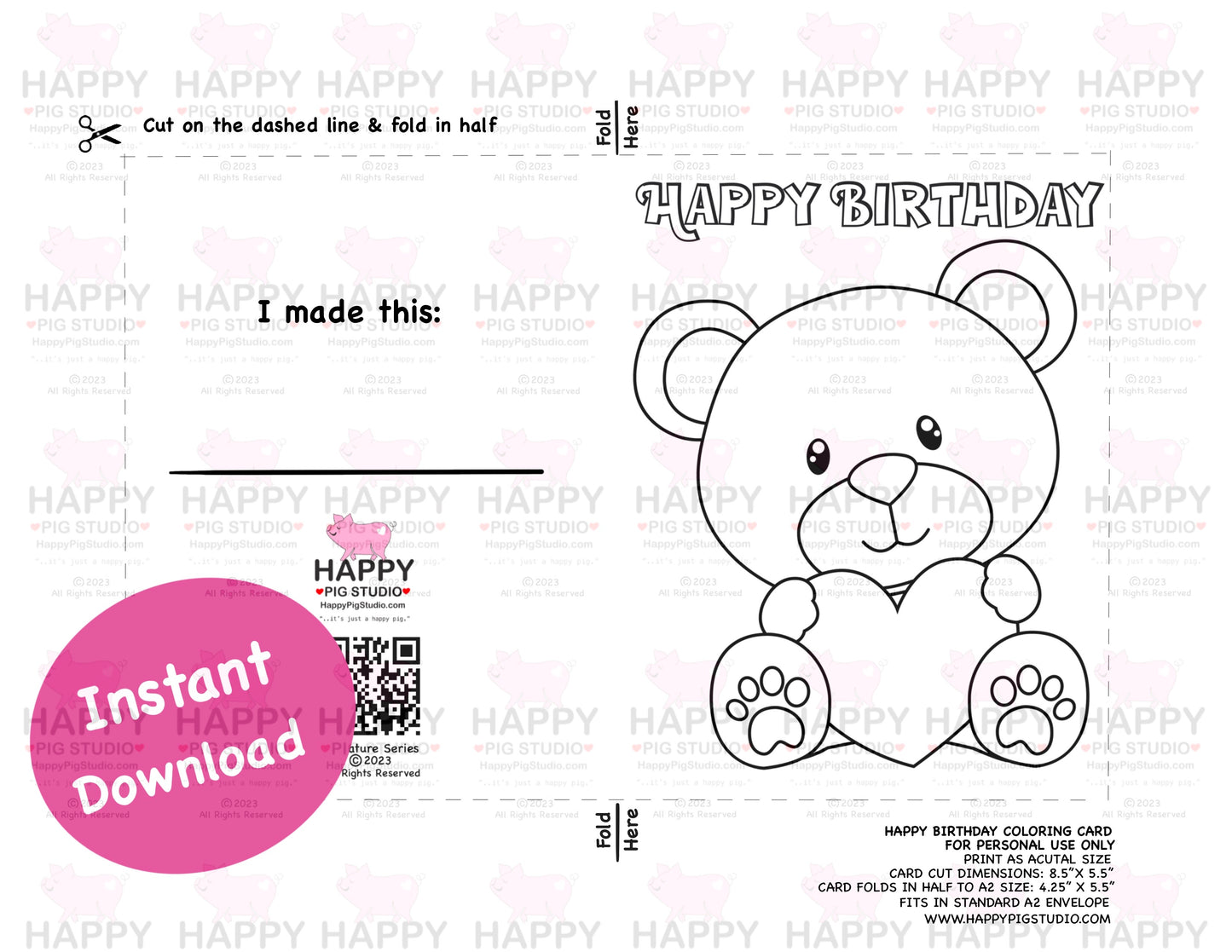 Happy Birthday Card - Bear with Heart